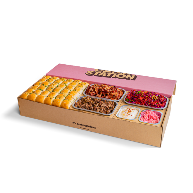 Cater Station Christmas kit box, lid cracked open | Cater Station Sydney